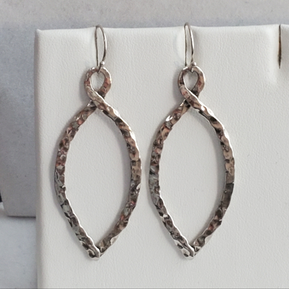 Or Paz PZ Sterling Hammered Marquise-Shaped Earrings Like-New Condition - Picture 3 of 11